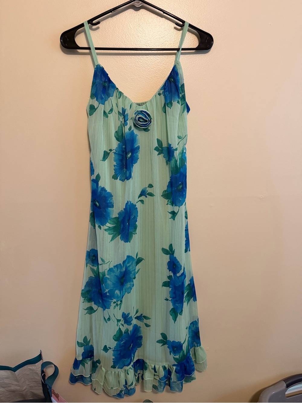 Mimi Chica Mint Slip Midi Dress with Blue Floral Print